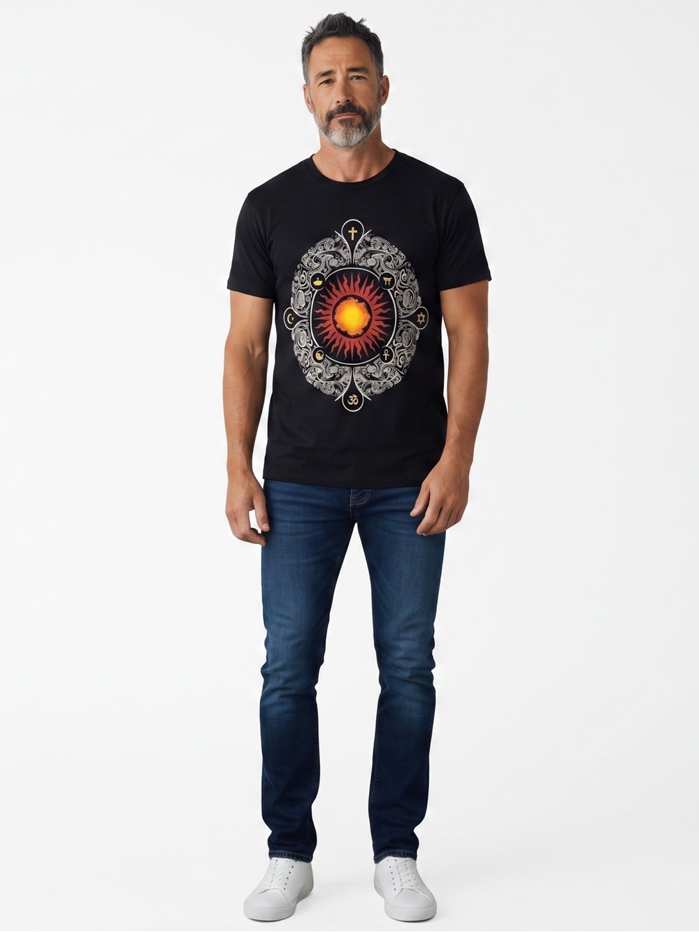 Lawless‎ Pluralism Men’s M Black Religious Symbols Sun Graphic T Shirt Tee